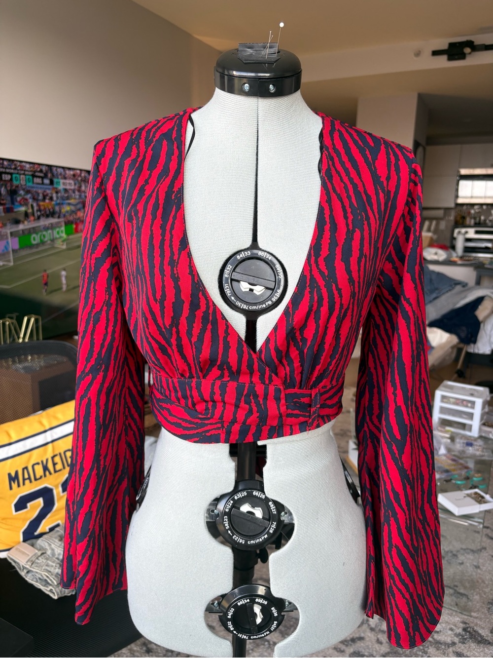 Red Zebra-Print Plunging Wrap Top - Bold Women's Crop Blouse